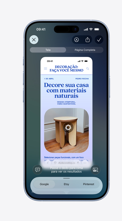 Tela do iPhone mostrando a inteligência visual sendo usada para decorar um ambiente