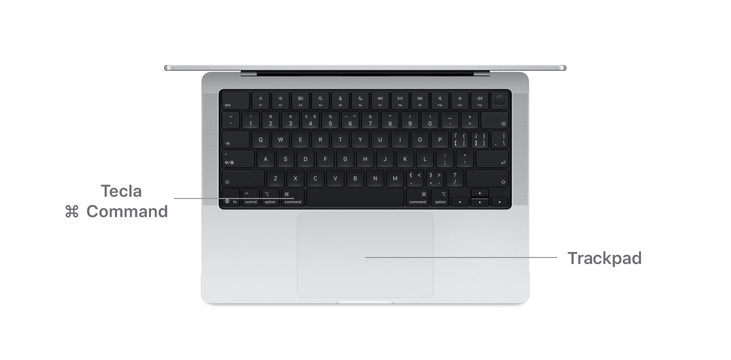 Imagem de cima da tecla Command e trackpad do MacBook Air com chip M4.