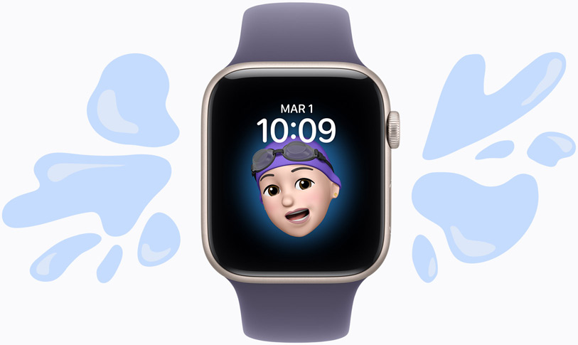 Une Apple Watch entourée d’une flaque d’eau.