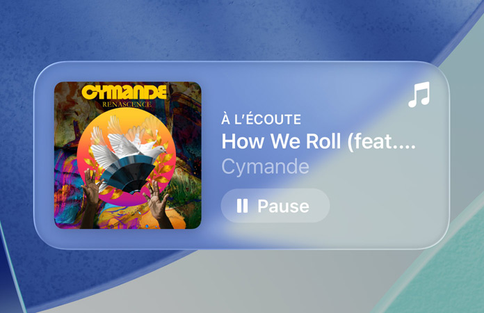 Les commandes transparentes dans Apple Music réfractent l'arrière-plan