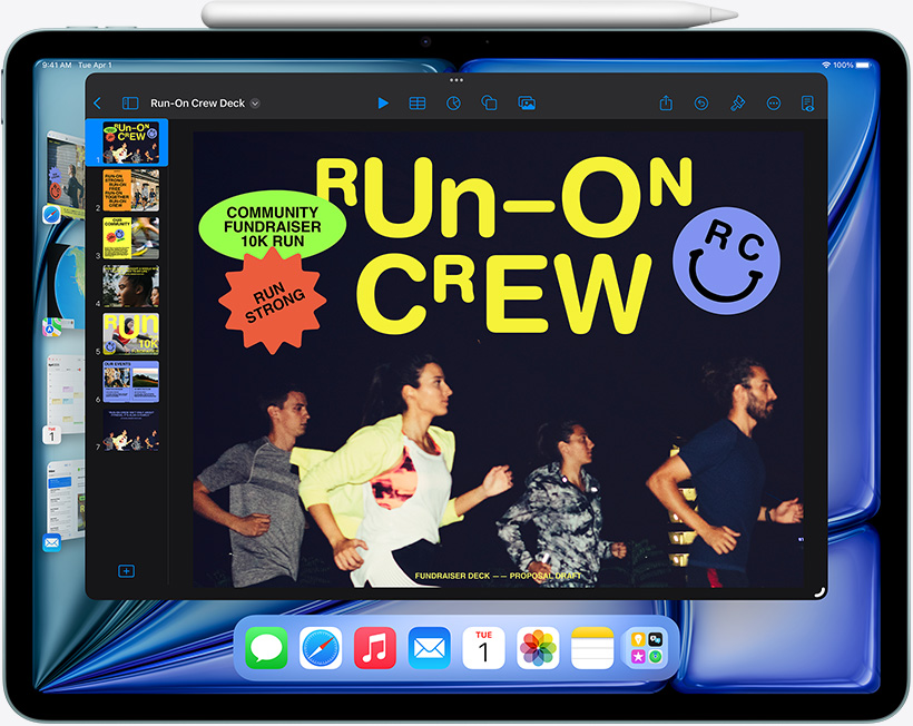 iPad Air menampilkan bagaimana Stage Manager membantu multitasking