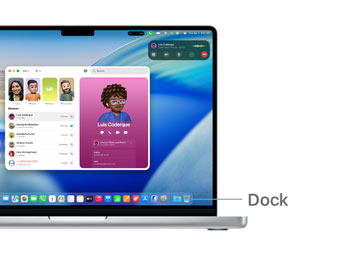A tour of macOS navigation on MacBook Pro 14" with lines indicating the location of the Dock.