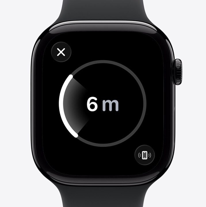 Apple Watch Series 11, cassa in alluminio Jet Black con finitura lucida, schermata Posizione precisa, distanza stimata del telefono smarrito