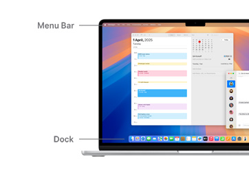 A tour of macOS navigation, like the Menu Bar at the top of the MacBook device display screen and Dock.