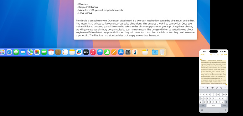iPhone using the Universal Clipboard to copy notes to Mac mini M4 with Studio Display.
