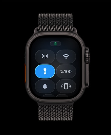 Apple Watch Ultra 3, natürel renk, titanyum kasa, Denetim Merkezi, El Feneri düğmesi