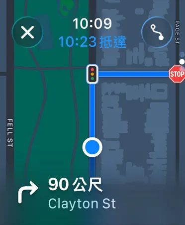 地圖 app 的畫面，底部顯示導航指示