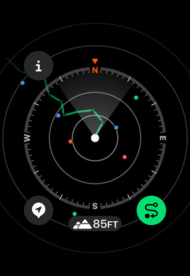The compass app showing the path of where the hiker has been.