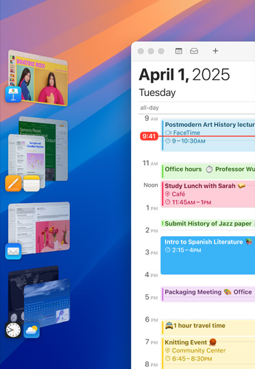 デスクトップ上に様々なアプリがグループ表示されている