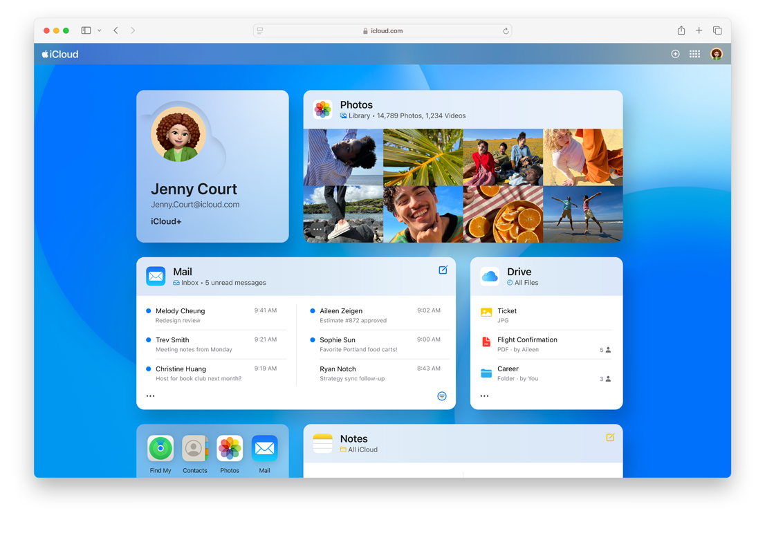 Skärm från iCloud.com