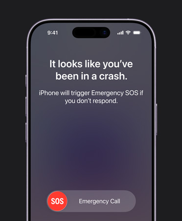 iPhone 17, Vorderansicht, gerundete Ecken, Feature für Unfallerkennung wird verwendet