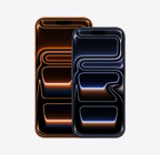 Parte frontal de un iPhone 17 Pro Max, color naranja cósmico, parte frontal de un iPhone 17 Pro, color azul profundo