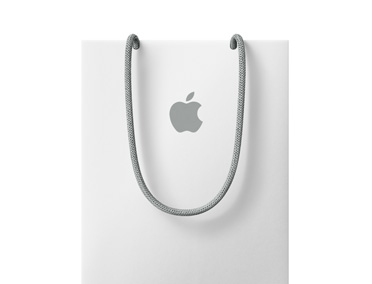Apple shopping bag in white color with Apple Logo near top