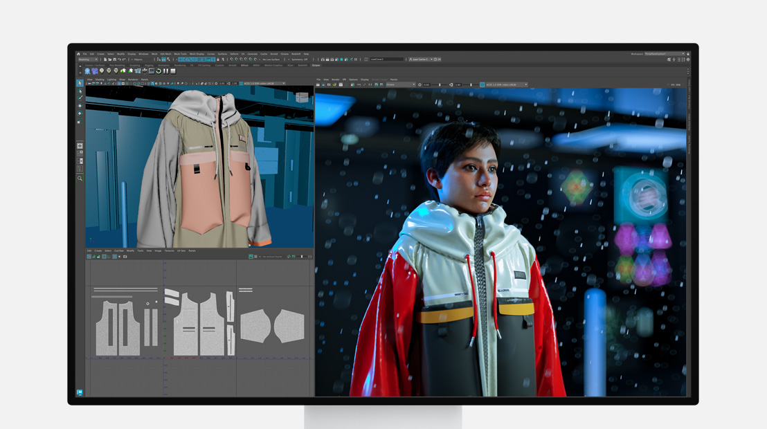 Pro Display XDR-skärm som visar arbete med 3D-rendering