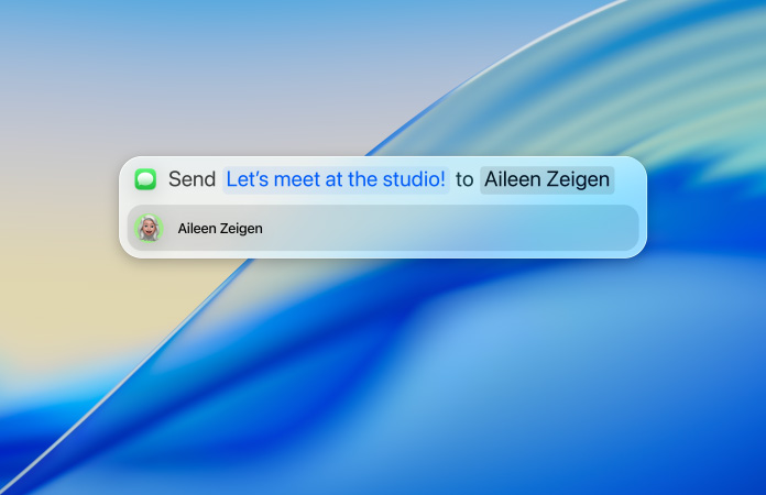 Pessoa digitando uma mensagem de texto no Spotlight para enviar pelo app Mensagens.