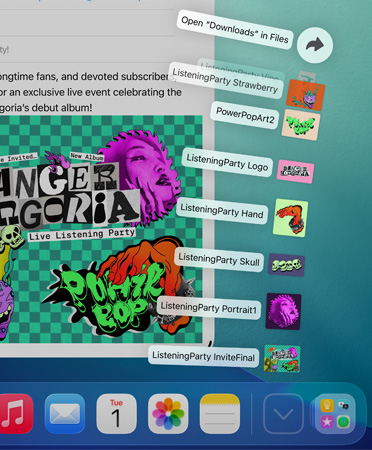Närbild av Dock längs med nederkanten med en rad filer som sprids ut uppåt som en solfjäder från Dock