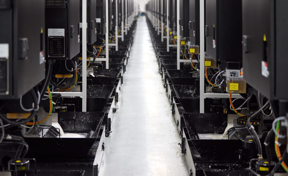 Two rows of several component manufacturing machines